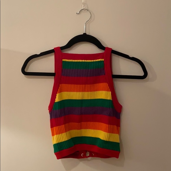 NWOT 🌈Lazy Oaf rainbow knit crop top w lace up back pride - Picture 4 of 5